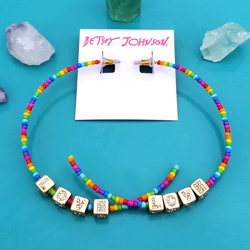 Betsey Johnson Multicolor Beaded Hoop Earrings